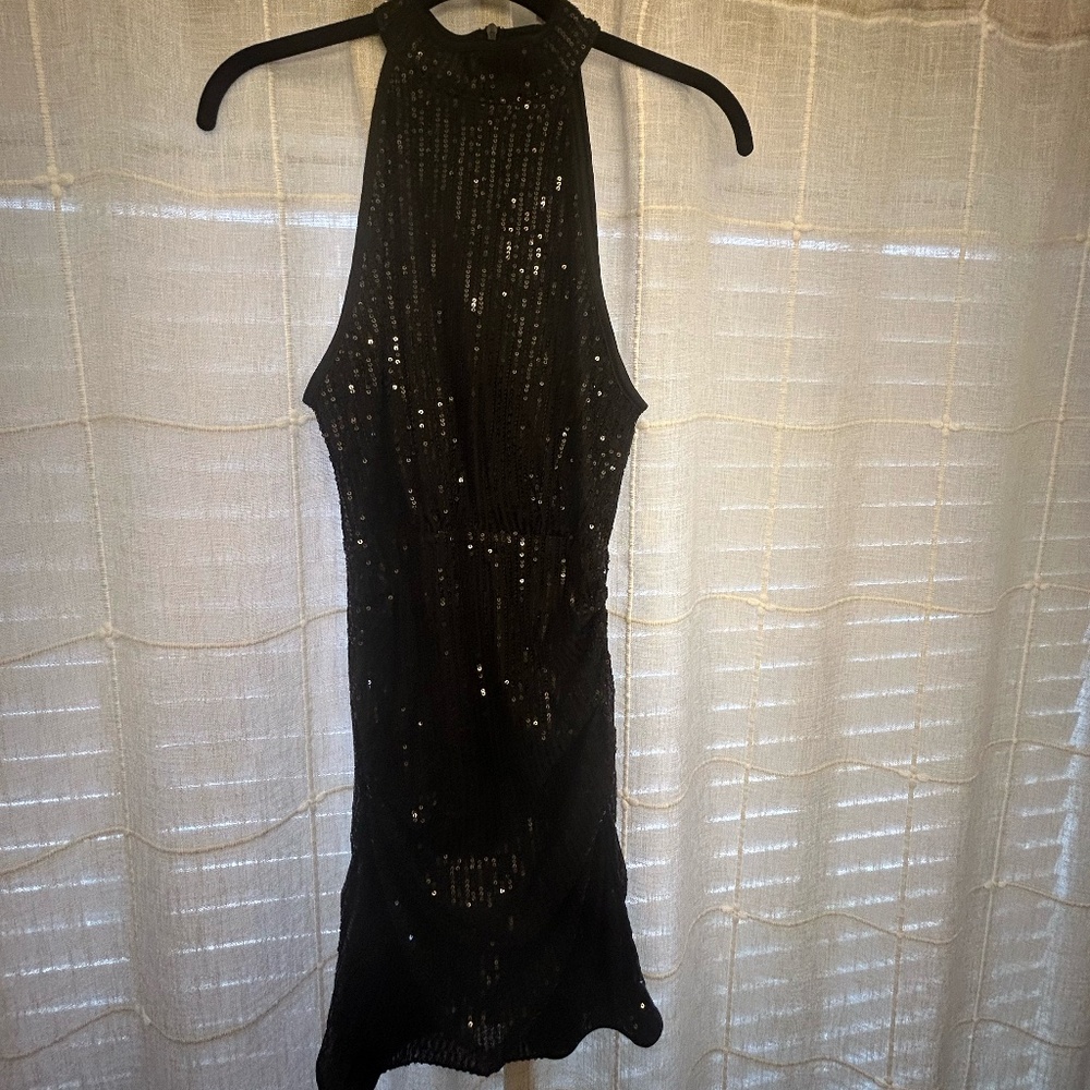 High-Neck Black Sequin Dress
